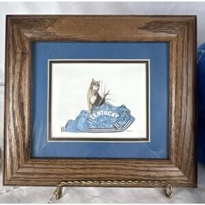 VTG Jim Hamilton “KENTUCKY” UK Wildcat Lithograph Print Framed Walnut Double Mat